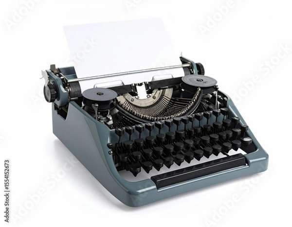 Fototapeta Classic Grey Typewriter with Blank Sheet on White Background