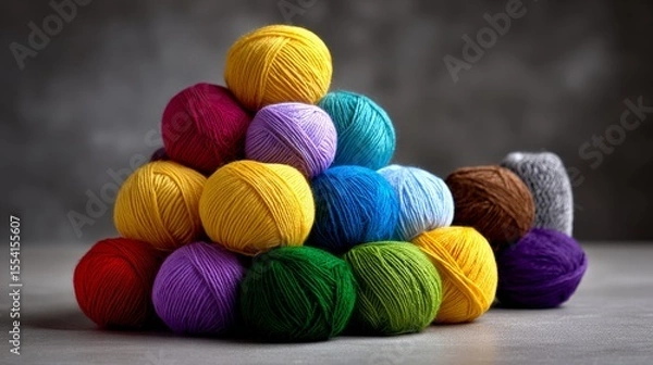 Fototapeta Chaotic Pile of Colorful Wool Yarn in Half-Finished Arrangement