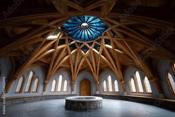 Fototapeta Symmetrical Cathedral Ceiling with Stunning Stained Glass Windows