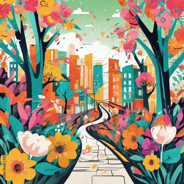 Obraz Graffiti Art Illustration of the Start of Spring in 2D Flat Style