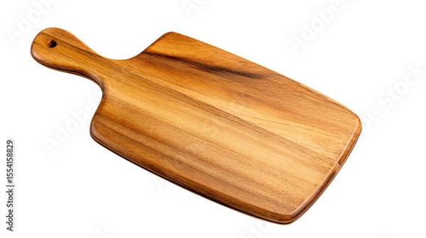 Fototapeta a wooden cutting board with a handle on a white surface