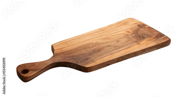 Fototapeta a wooden cutting board with a handle on a white background