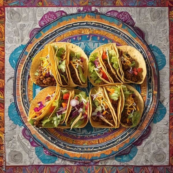 Obraz Double Exposure Tacos with Tapestry Texture: A Culinary Art Fusion