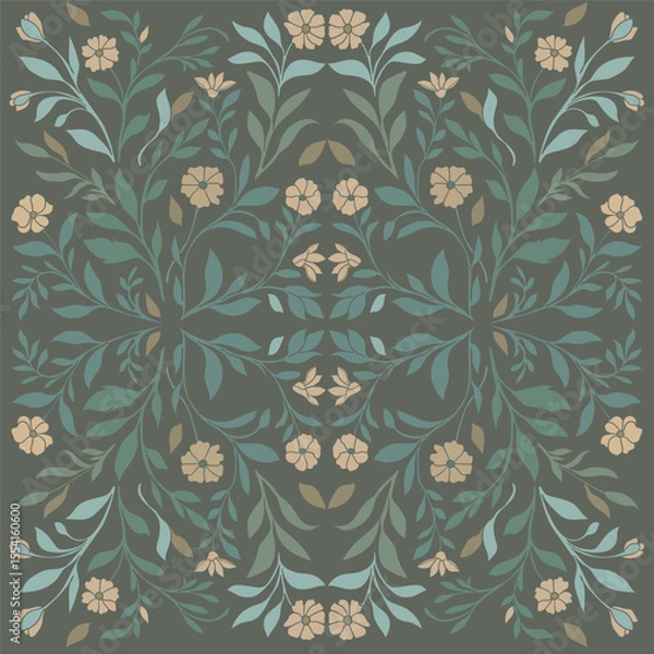 Fototapeta Seamless pattern with decorative flowers and leaves

