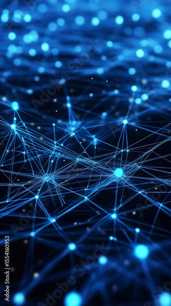 Fototapeta Abstract digital network, interconnected glowing blue nodes and lines, neural network. Ai generated image