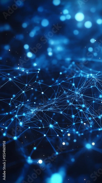 Fototapeta Abstract digital network, interconnected glowing blue nodes and lines, neural network. Ai generated image