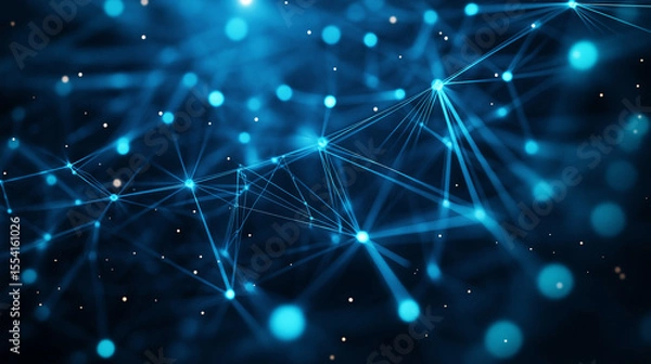 Fototapeta Abstract digital network, interconnected glowing blue nodes and lines, neural network. Ai generated image