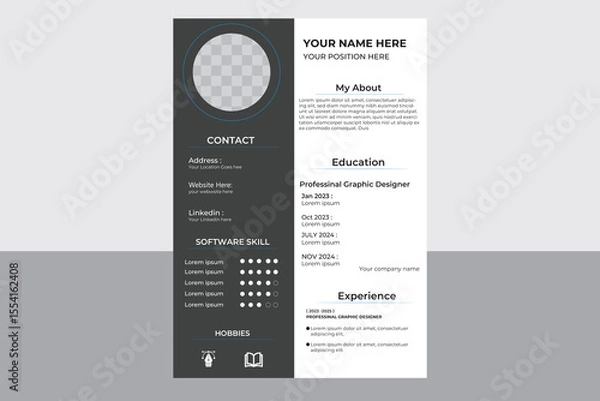 Fototapeta Vector template for a clean, modern resume and cover letter layout for business job applications, minimalist resume template, resume design template, all-purpose resume design