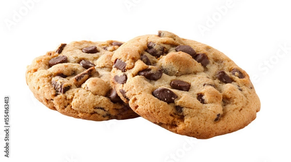 Fototapeta two chocolate chip cookies on a white surface