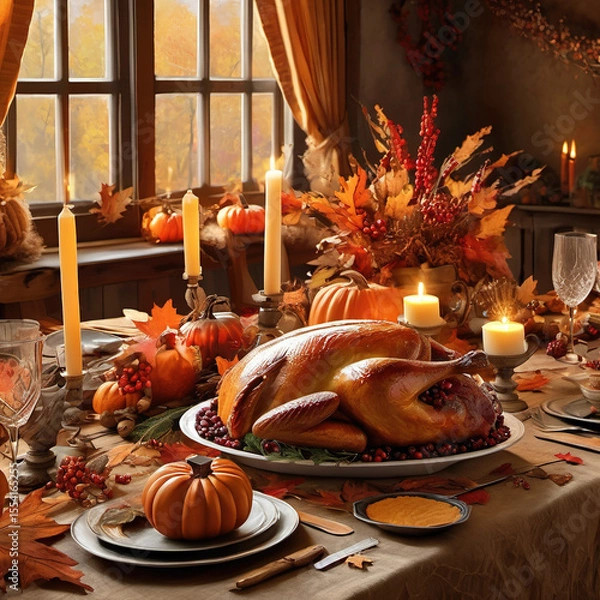 Obraz Painterly Thanksgiving Scene in Tapestry Medium