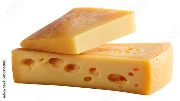 Fototapeta two pieces of cheese are stacked on top of each other