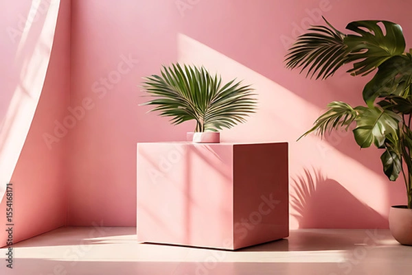 Fototapeta Open book on a table with tropical flowers, sun, and green leaves for a relaxing summer beach holiday
