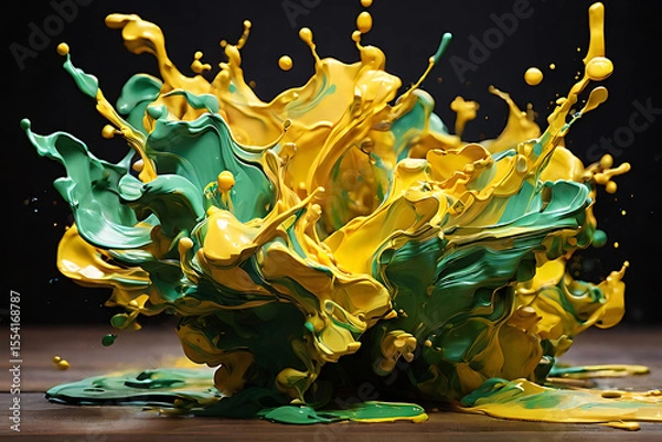 Fototapeta Colorful red and yellow liquid paint splashes on a black background, a vibrant illustration of abstract color and light