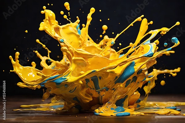 Fototapeta Orange juice splashes like fiery illustrations against a dark night, ablaze with hot, red, and yellow light