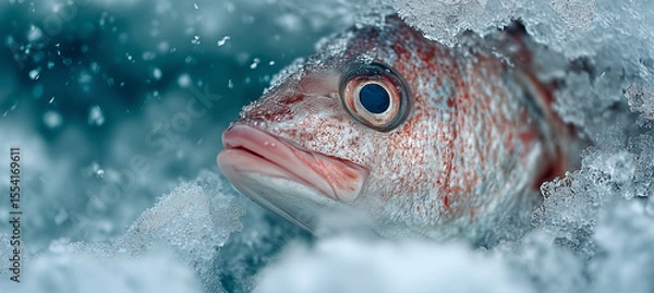 Fototapeta close-up of frozen fish on ice