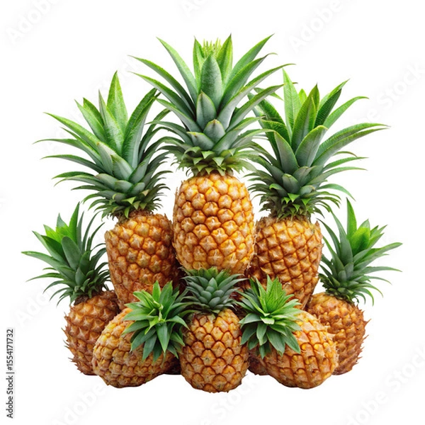 Fototapeta Pineapples with spiky green crowns on Transparent background PNG