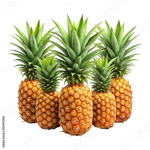 Fototapeta Pineapples standing in close proximity on Transparent background PNG