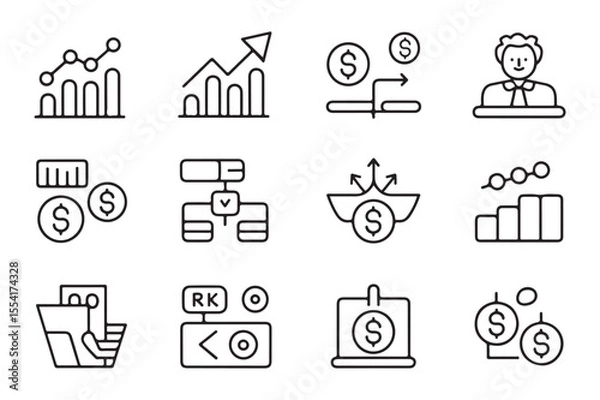 Fototapeta Financial icons demonstrating business growth and investment concepts