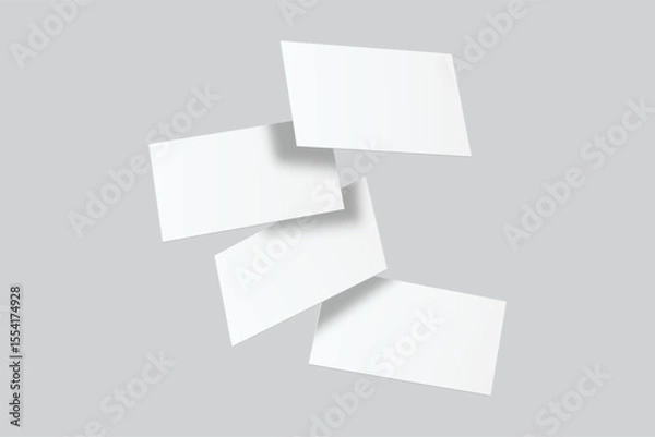 Obraz Vector realistic flying business card mockup template isolated. Empty design for presentation branding, corporate, gift card, play card, game card, note cards, greeting card, invitation, credit card