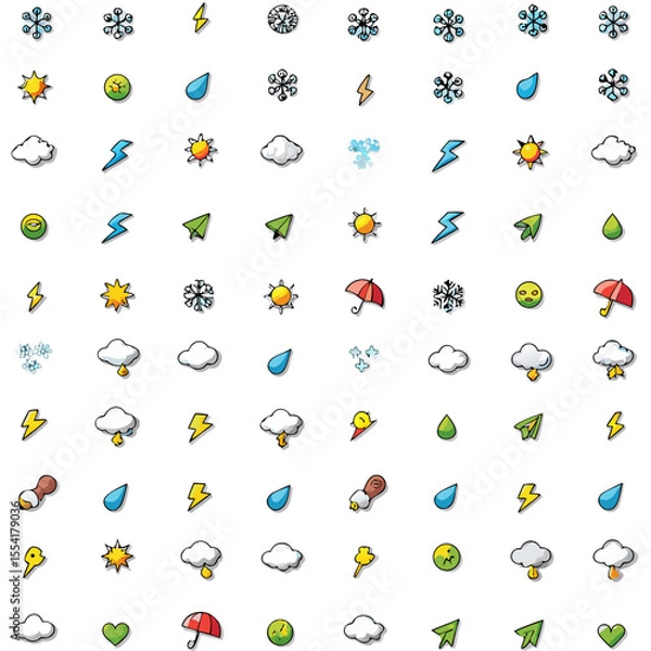 Fototapeta Colorful Seamless Weather Pattern with Clouds and Stars