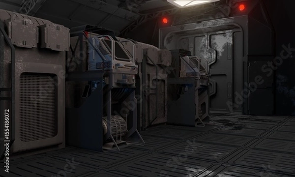 Obraz Data center computer in control room 3d rendering science fiction wallpaper background
