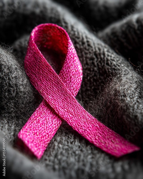 Obraz Pink Ribbon on Soft Fabric with Left-Aligned Composition and Ample Negative Space – Breast Cancer Awareness or Support Message Background