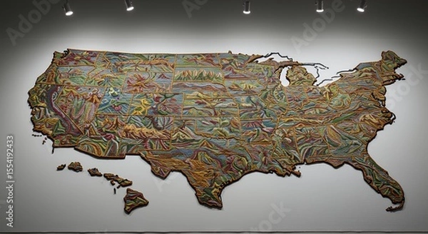 Obraz Vibrant Tapestry Map of the United States Illuminates a Gallery Wall