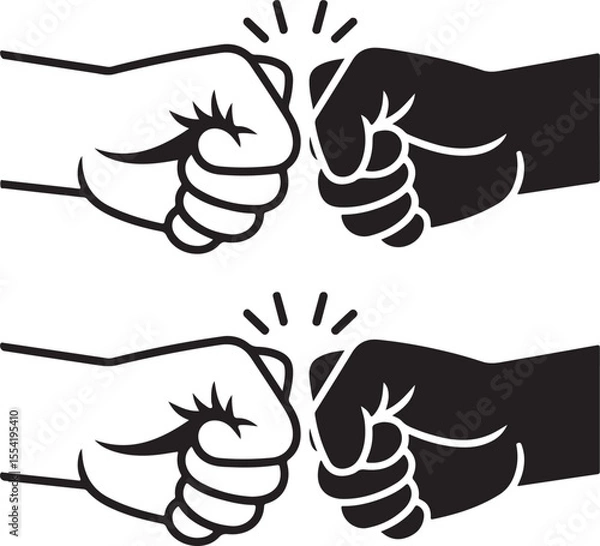 Obraz Two Pairs of Hands Bumping Fists, Black and White Line Art Illustrations, Perfect for Teamwork
