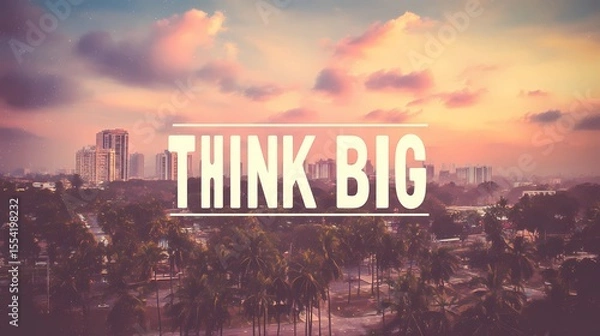 Fototapeta Motivational typography "Think Big" on a visually diffused background, crafted for inspirational artwork or posters.