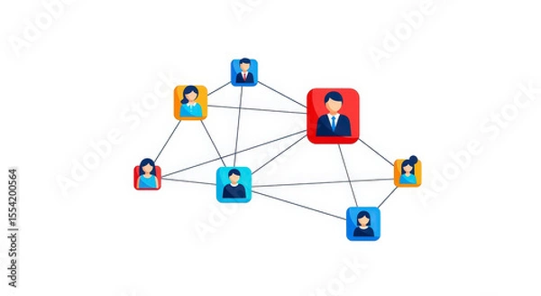 Fototapeta Pixelated Network of People Connected with Dotted Lines on a White Background Representing Global Business and Social Digital Communication