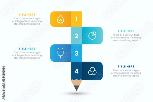 Fototapeta Pencil infographic design template with 4 step for education and Business Concepts, Modern flat vector illustration for presentation
