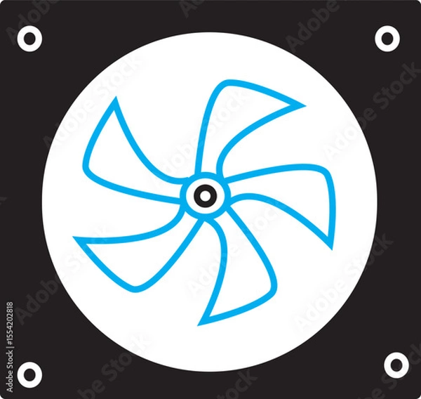 Obraz Vector Illustration of Stylish Electric Fan with Black Frame and Blue Blades for Modern Cooling, Air Circulation, and Ventilation Concept for Home and Industrial Use"