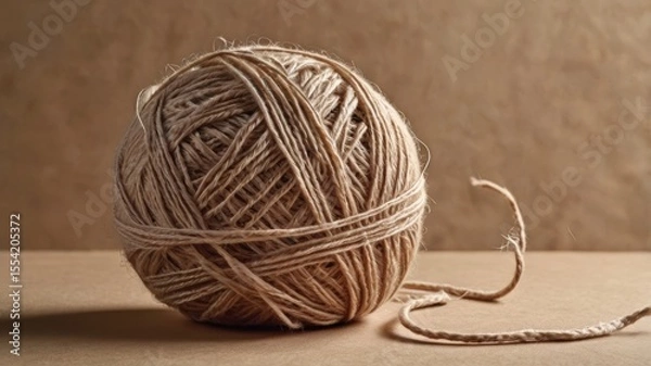 Obraz Tangled sphere of twine resting on a surface, a testament to crafting, creation, and the simple beauty of natural fibers