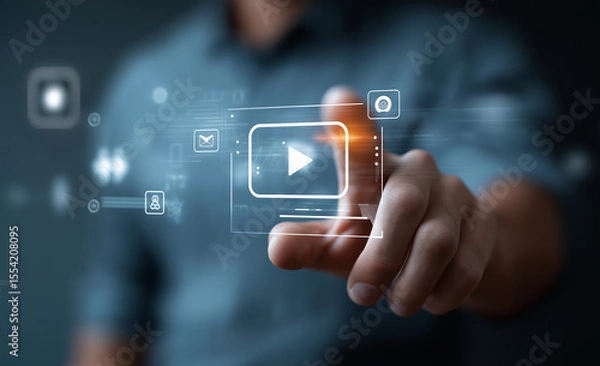 Fototapeta man using mouse and keyboard for streaming online, watching video on internet, live concert, show or tutorial