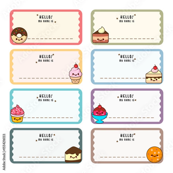 Fototapeta Cute dessert label. Notebook or school book label with dessert element.