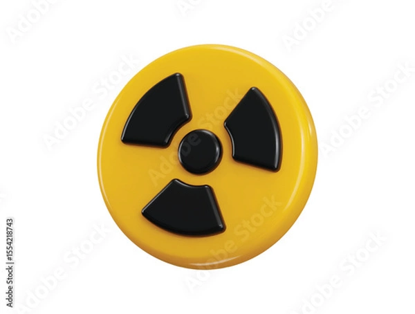 Fototapeta Radioactive hazard symbol on a yellow round button icon 3d render concept of Nuclear radioactive danger toxic vector illustration