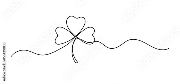 Fototapeta Clover with three petals one line drawing, symbol of St. Patrick s Day continuous outline isolated sketch
