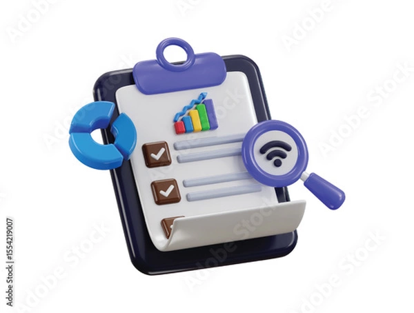Fototapeta Clipboard with chart on business report icon 3d render concept of Business data analysis icon vector illustration