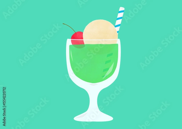 Fototapeta 緑のクリームソーダのイラスト