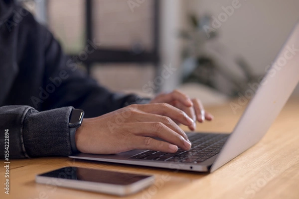 Fototapeta Social media and digital online concept, man using smart phone. The concept of living on vacation and playing social media. Social Distancing ,Working From Home