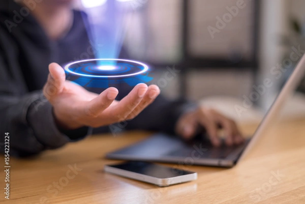 Fototapeta AI Symbolic, artificial intelligence of futuristic technology.transformation of ideas and the adoption of technology in business in the digital age, enhancing global.