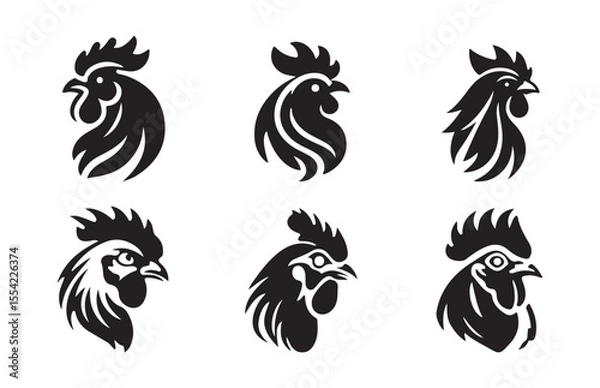 Fototapeta Black Chicken Head Icons in Vector Style. Vector illustration 