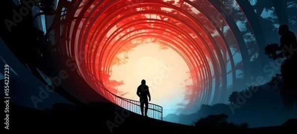 Fototapeta pop surreal unreal silhouettes spiral towards Kingkong, ai generatif