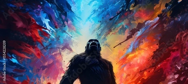 Obraz pop surreal unreal silhouettes spiral towards Kingkong, ai generatif