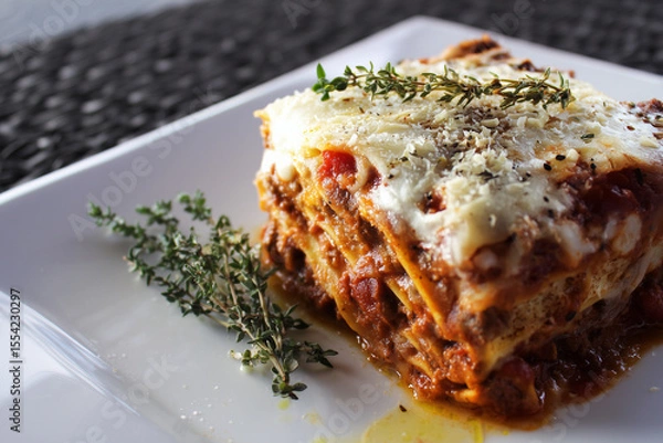 Fototapeta Lasagna with a Garnish of Thyme