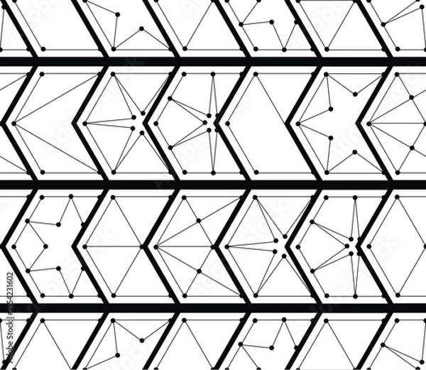 Fototapeta Seamless geometric pattern with interconnected hexagons creating intricate designs, blending angular shapes and lines in harmonious visual composition