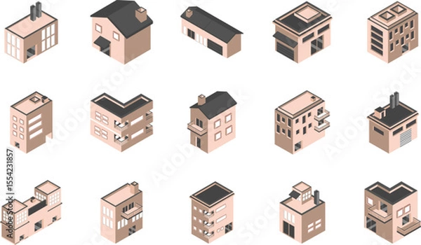 Fototapeta Isometric Building Icons A Collection of High-Quality Vector Icons for Architectural Designs and City Planning Projects