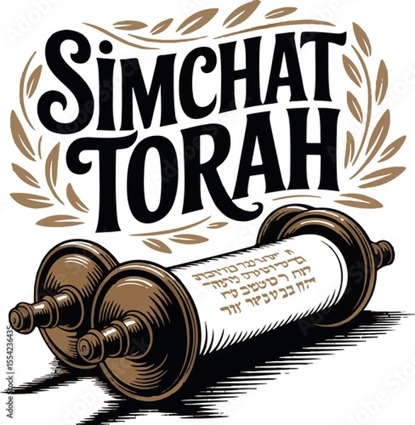 Obraz Simchat Torah T-shirt design, Rosh Hashanah black and white group of lettering greetings