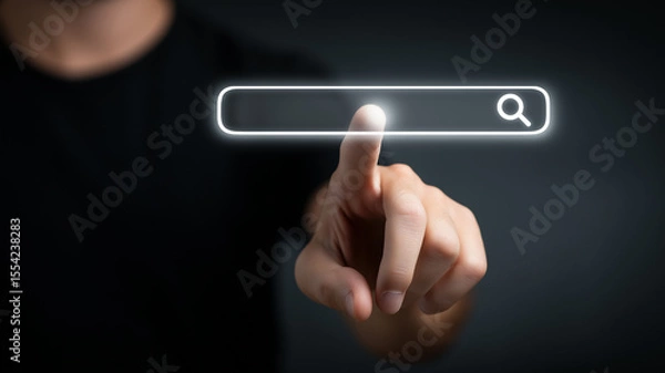 Fototapeta Data Search Technology Search Engine Optimization. man's hands are using a computer keyboard to Searching for information. Using Search Console with your website..