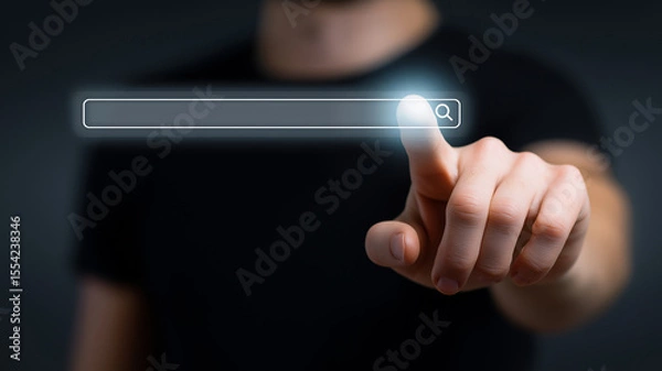 Fototapeta Data Search Technology Search Engine Optimization. man's hands are using a computer keyboard to Searching for information. Using Search Console with your website..